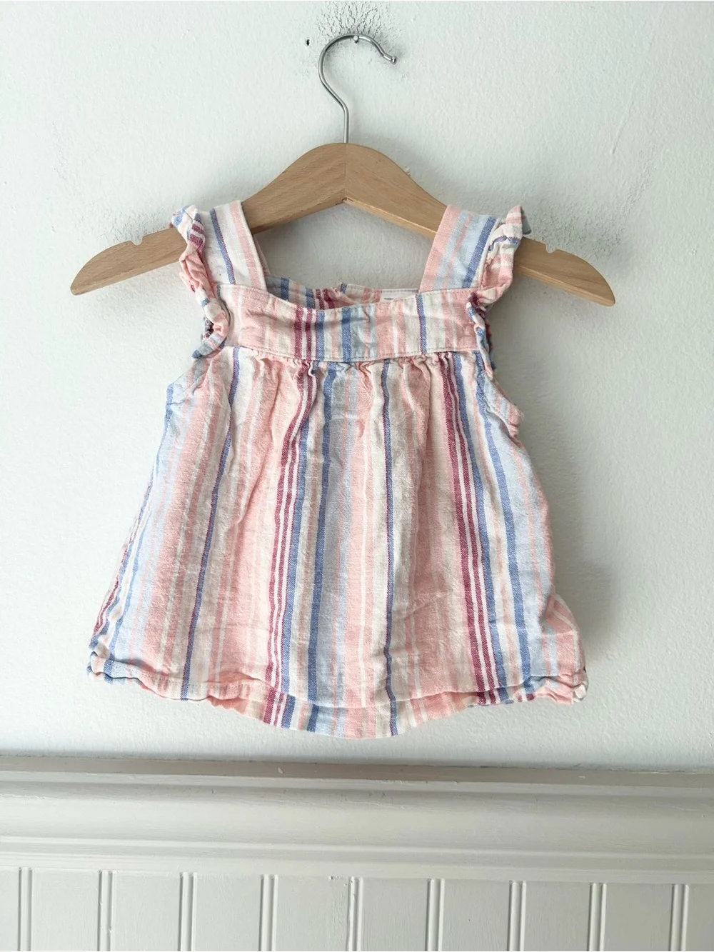 Carter’s 18 Months Pink Blue Striped Sleeveless Linen Blend Ruffle Top